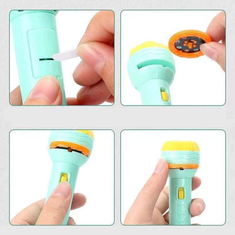 Step-by-step assembly of a colorful toy flashlight held by hands.