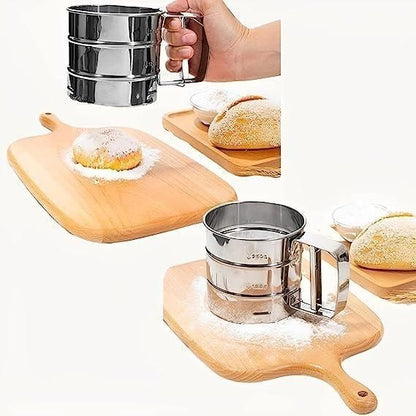 Steel Flour Sifter – Manual Hand Press Design with Large Capacity 🍞