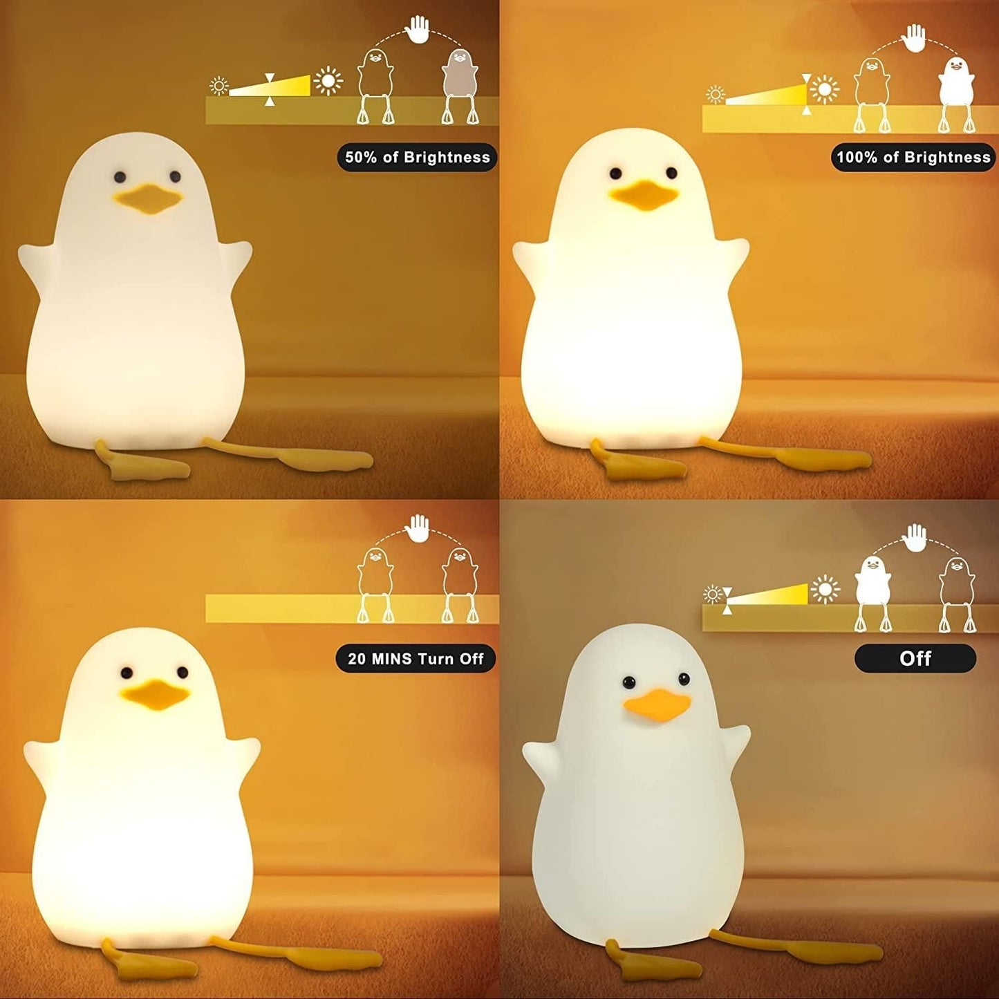Duck Night Light Lamp - Touch Activated Bedside Light