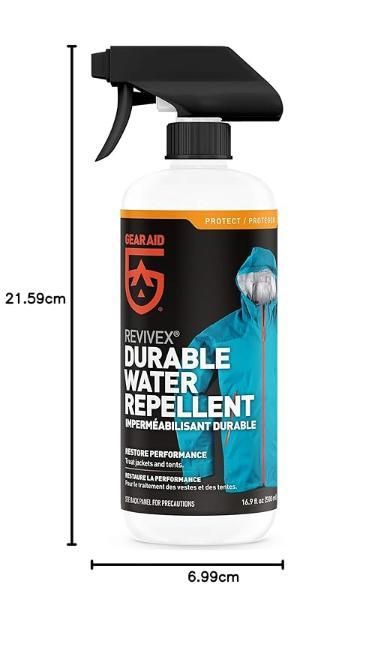 Spray bottle with Revivex Durable Water Repellent label on a white background