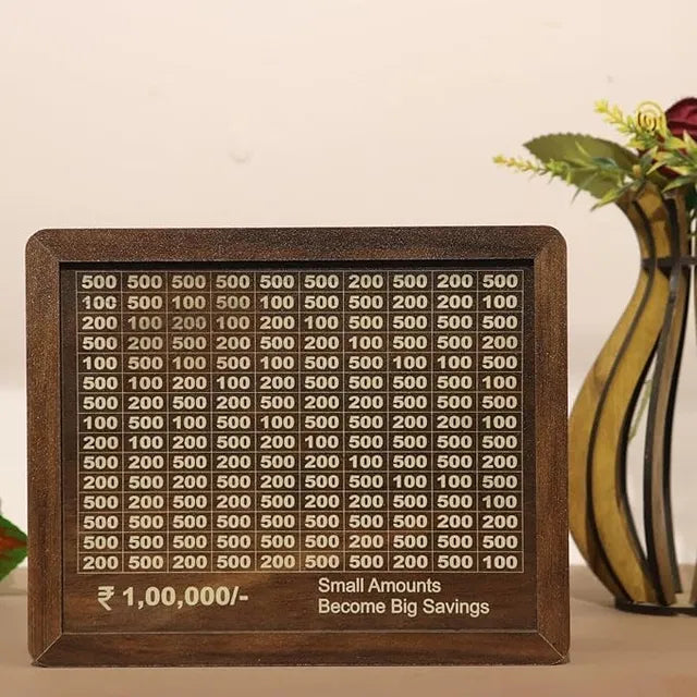 Wooden board with numbers and text on a beige background